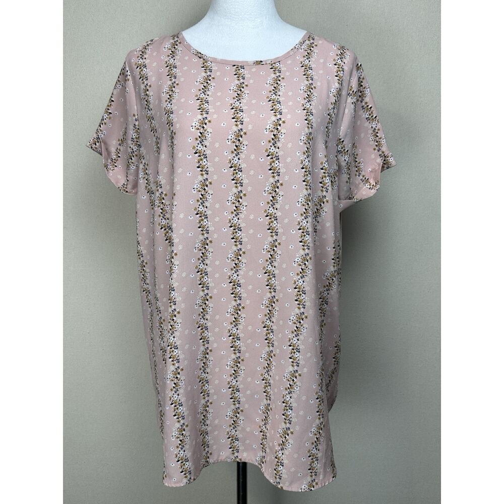 Lauren Conrad Pink/Blush Floral Pullover Blouse Shirt Short Sleeve Size XL